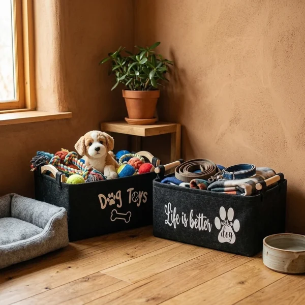 Collapsible Felt Dog Toy Storage Bins