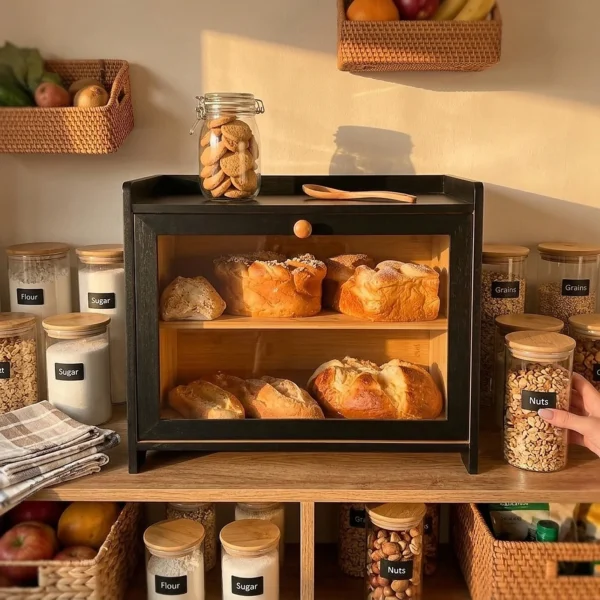 Black Bamboo 2-Tier Bread Box