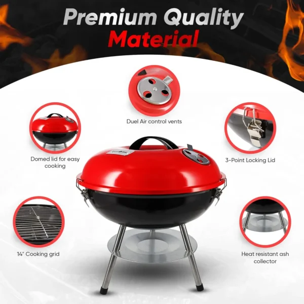 14-Inch Portable Charcoal BBQ Grill