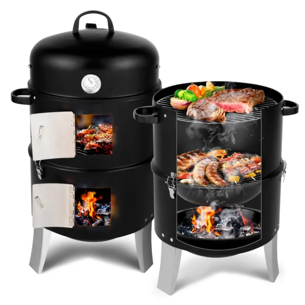 Heavy-Duty Vertical Charcoal BBQ Smoker