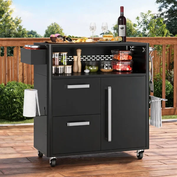 Outdoor Grill Cart with Stainless Steel Prep Table